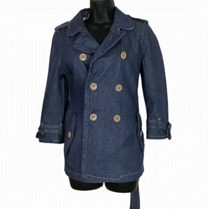 COACH Cotton Linen Blend Denim Like Trench Coat Button Up Size S